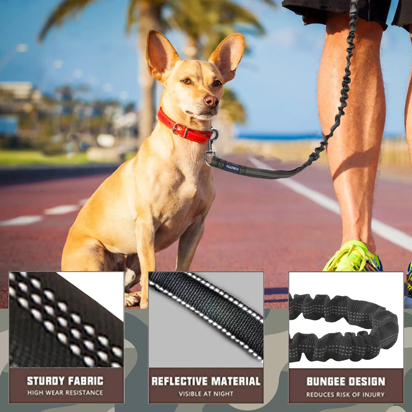 Auroth Tactical Dog Harness with 6 FT Tan Heavy Duty Dog Leash for Smallto Large Breed Dogs, No Pulling Reflective Dog Training Vest Camo