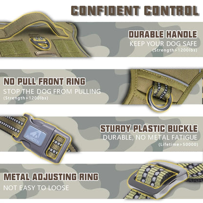 Auroth Tactical Dog Harness with 6 FT Tan Heavy Duty Dog Leash for Smallto Large Breed Dogs, No Pulling Reflective Dog Training Vest Camo