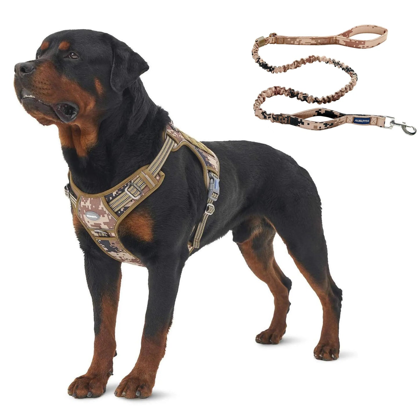 Auroth Tactical Dog Harness with 6 FT Tan Heavy Duty Dog Leash for Smallto Large Breed Dogs, No Pulling Reflective Dog Training Vest Camo