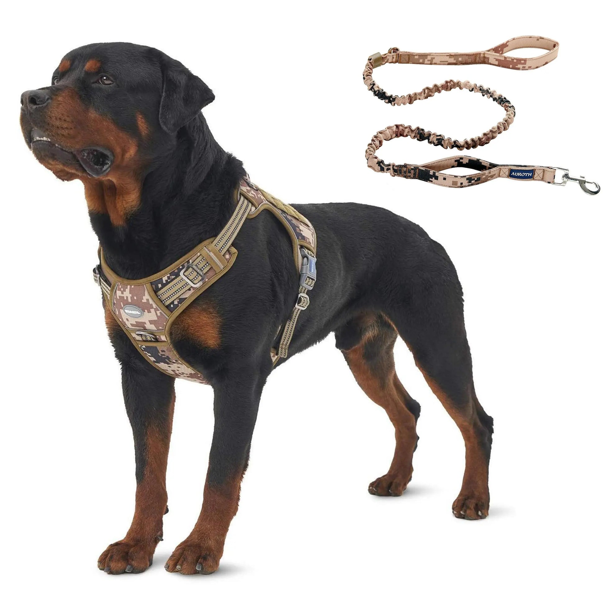 Auroth Tactical Dog Harness with 6 FT Tan Heavy Duty Dog Leash for Smallto Large Breed Dogs, No Pulling Reflective Dog Training Vest Camo