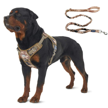 Auroth Tactical Dog Harness with 6 FT Tan Heavy Duty Dog Leash for Smallto Large Breed Dogs, No Pulling Reflective Dog Training Vest Camo