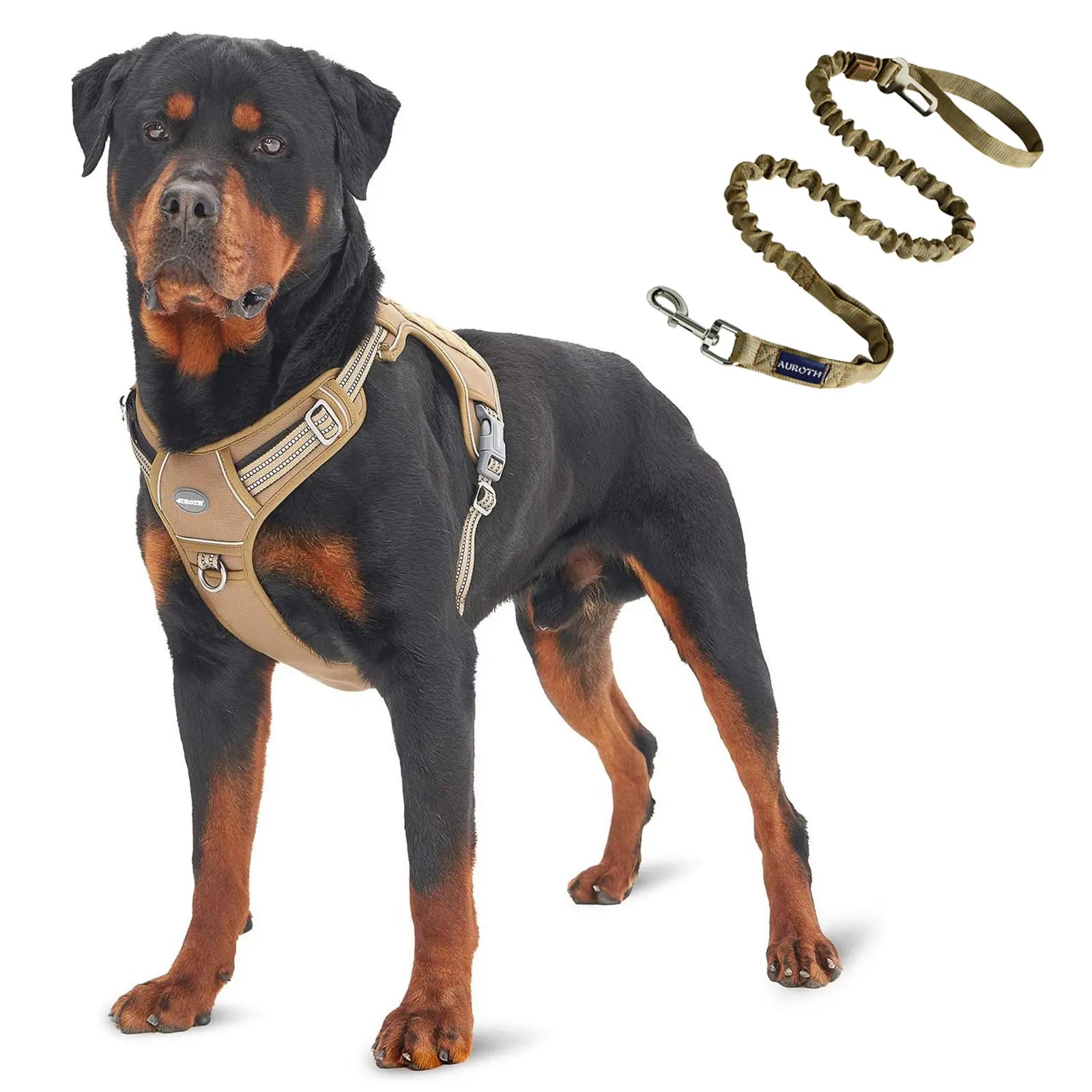 Auroth Tactical Dog Harness with 6 FT Tan Heavy Duty Dog Leash for Smallto Large Breed Dogs, No Pulling Reflective Dog Training Vest Camo