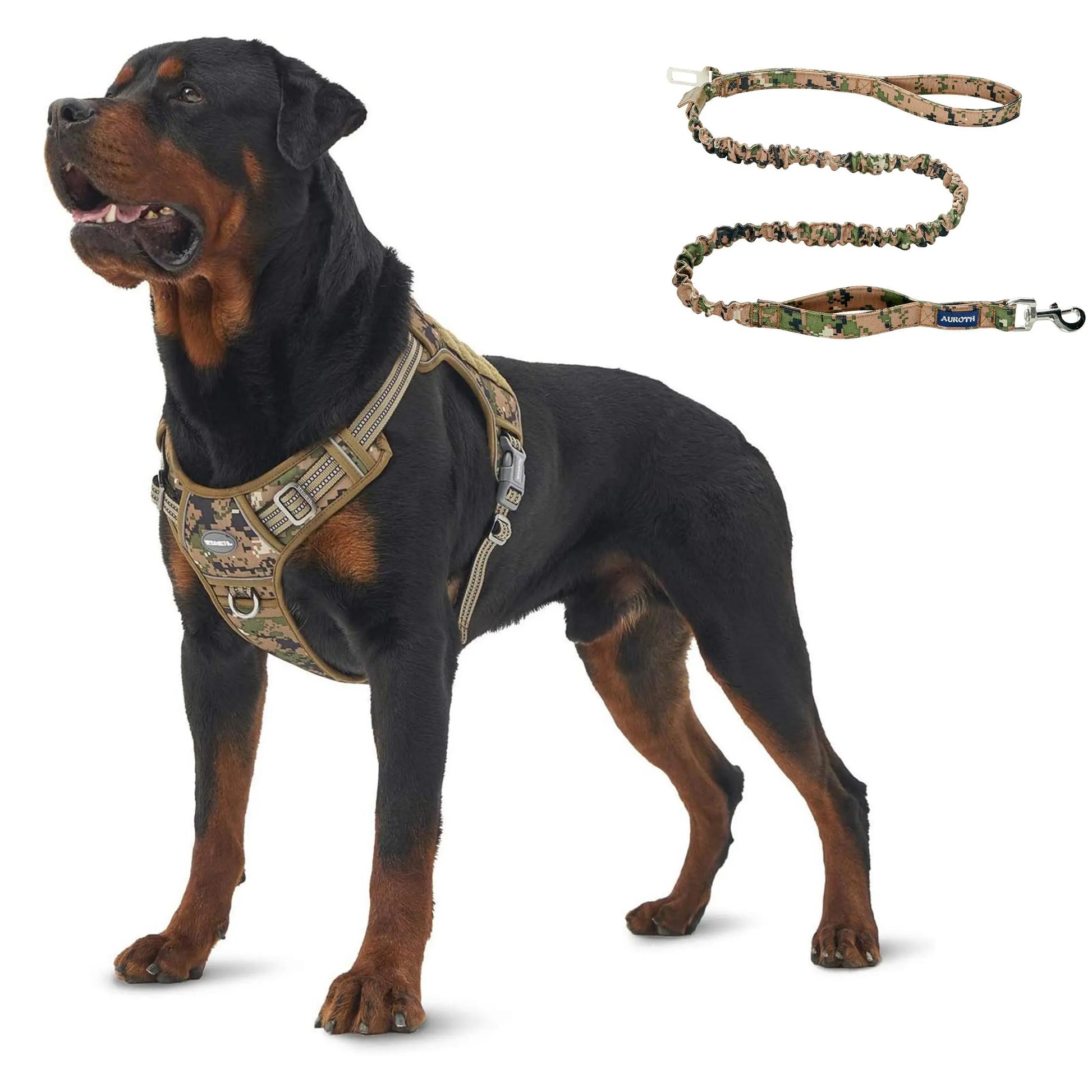 Auroth Tactical Dog Harness with 6 FT Tan Heavy Duty Dog Leash for Smallto Large Breed Dogs, No Pulling Reflective Dog Training Vest Camo