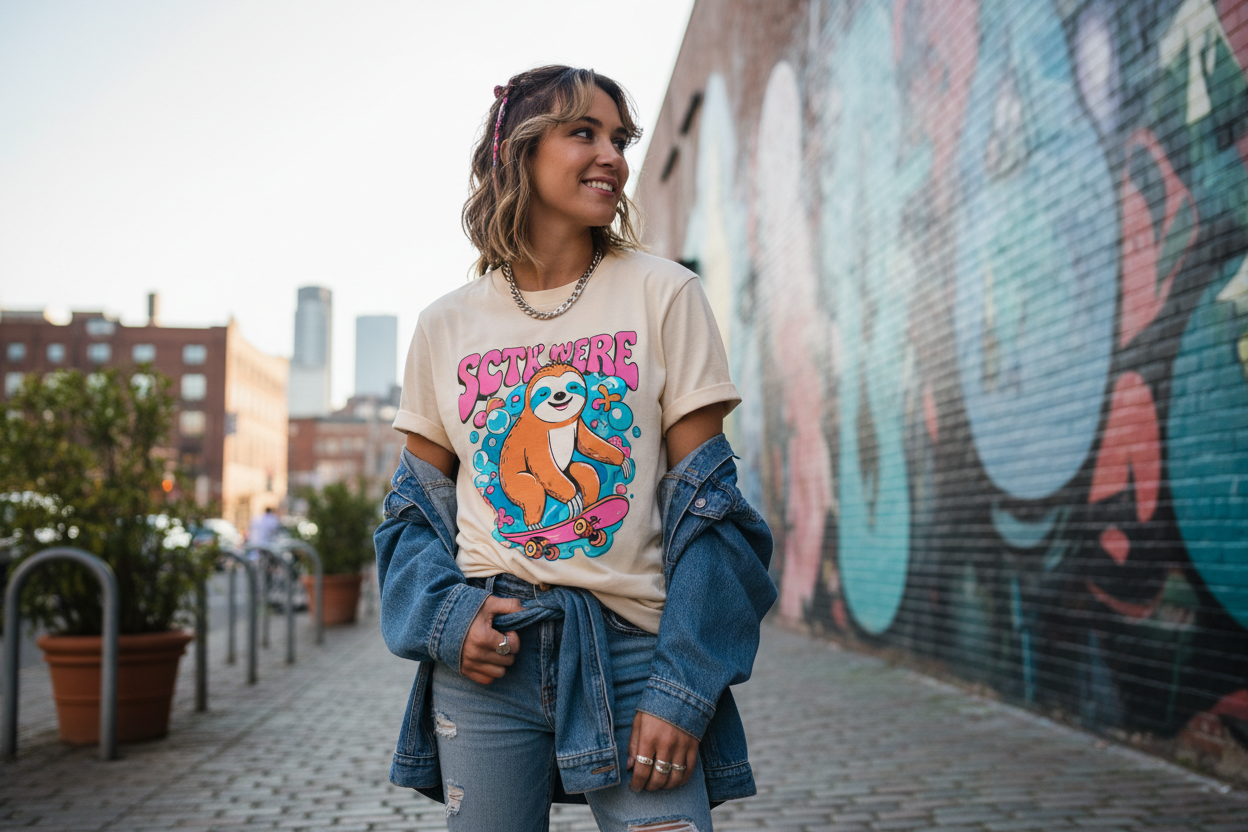 Stylish person in graphic tee